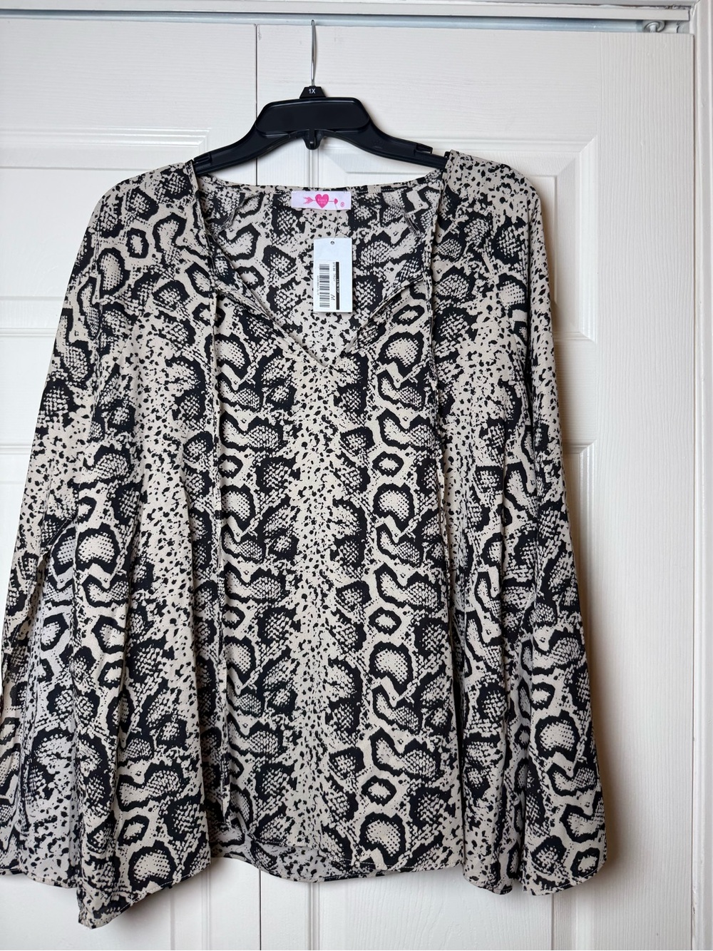 Buddy Love Snakeskin Print Open Sleeve Blouse Top